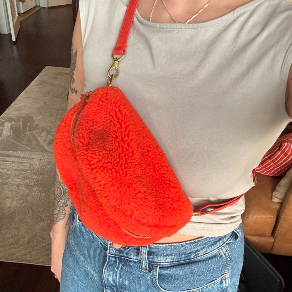 Red Plush Crossbody Bag with Crescent Shape